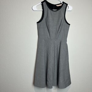 Rebecca Taylor Dress Womens 0 Gray Fit & Flare Leather Trim Sleeveless Work